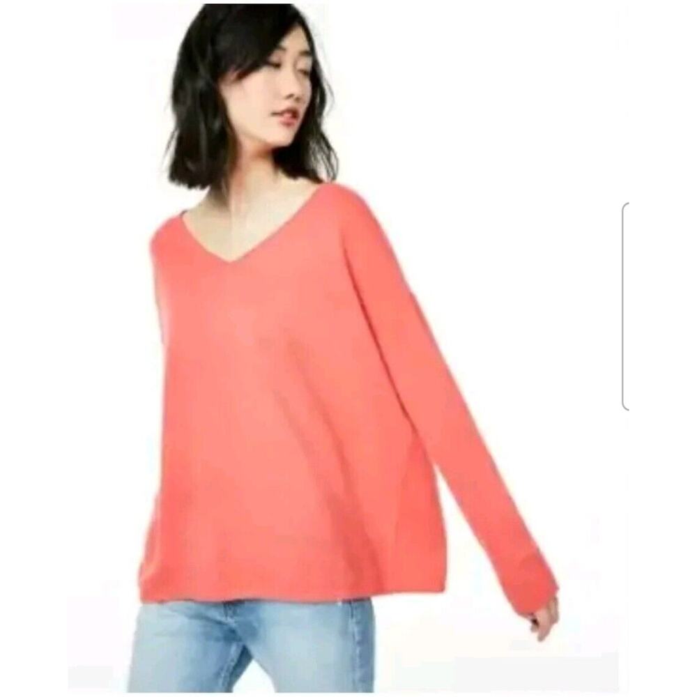 Charter Club Luxury 100% Cashmere Coral Long Sleeve V Neck Sweater Size Medium